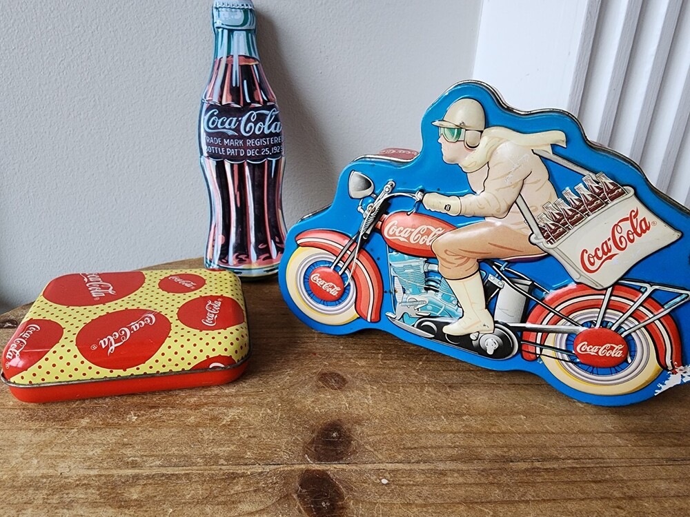 Coca Cola Coke Lot of 3 Tins Decor 1998 Motorcycle Metal Can Vintage Advertising
